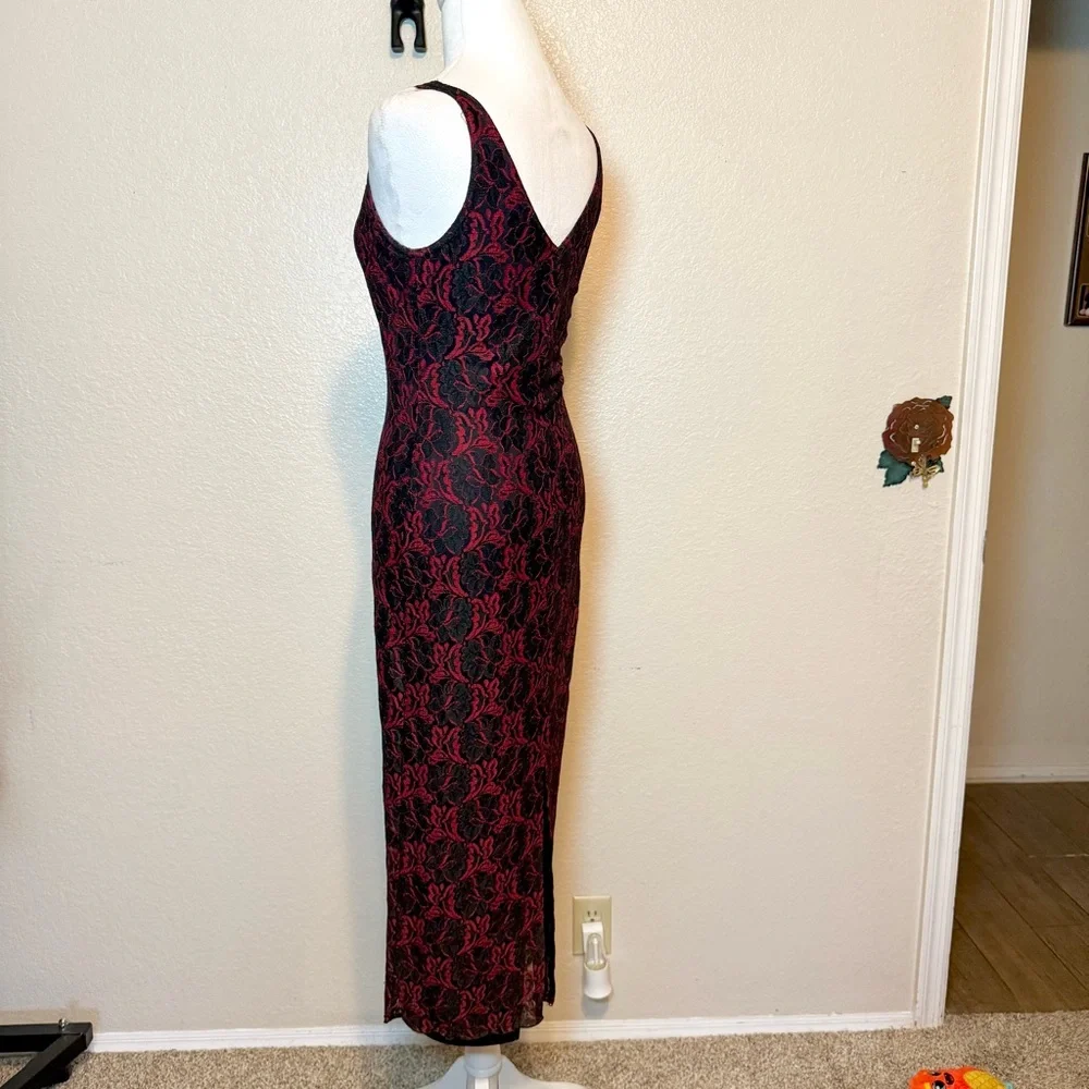 Vintage 90’s Y2K All That Jazz Red & Black Lace Maxi Dress Size Small - Picture 6 of 15